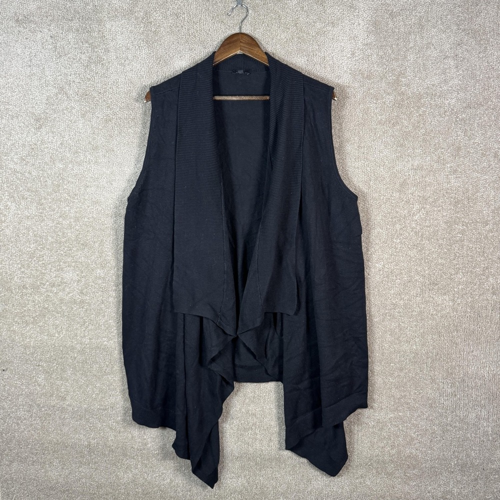 Talbots Sweater Vest Womens Large Black Open Front Draped Waterfall Knit